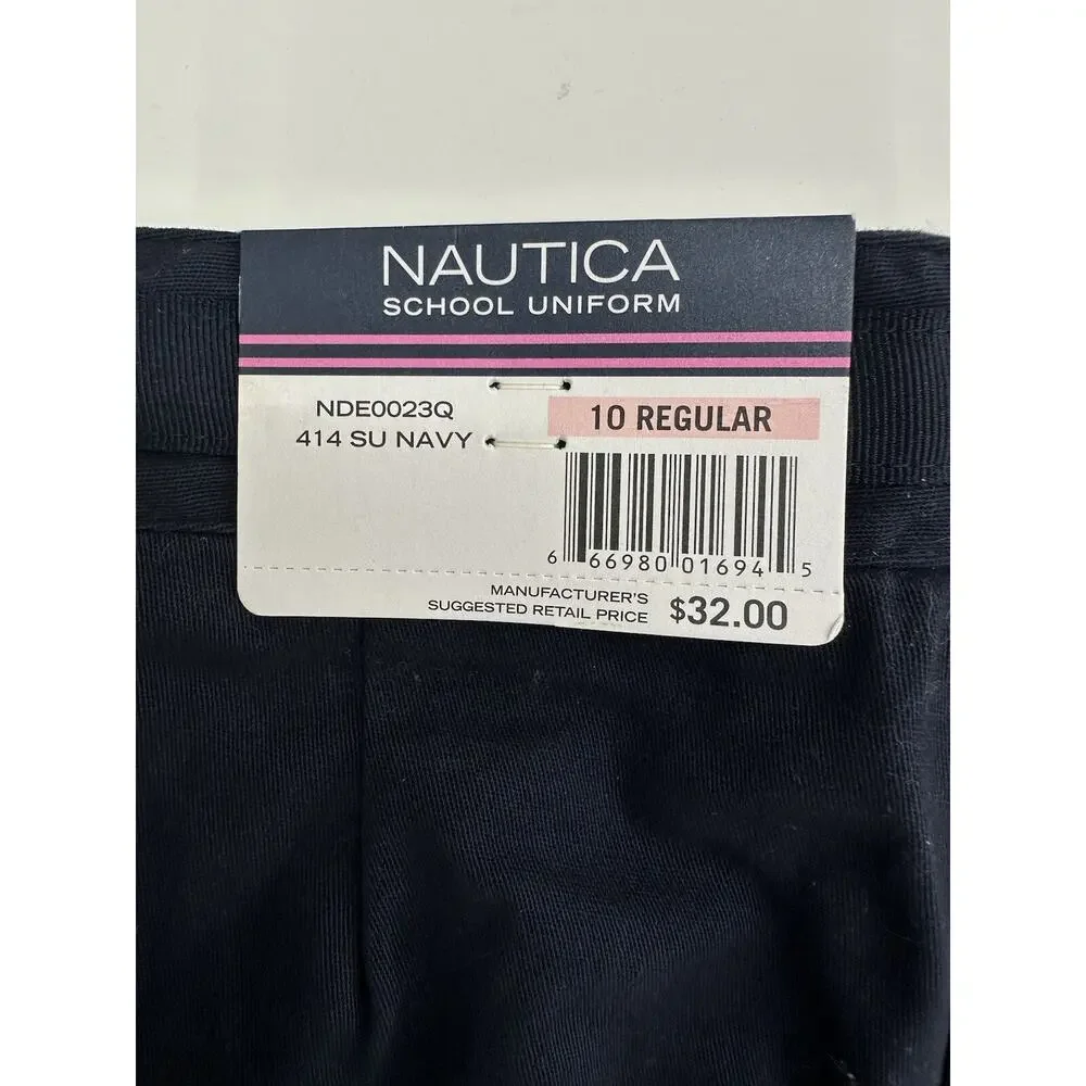Nautica Girls School Uniform Shorts Size 10 Adjustable Skinny Bermuda Blue NWTs
